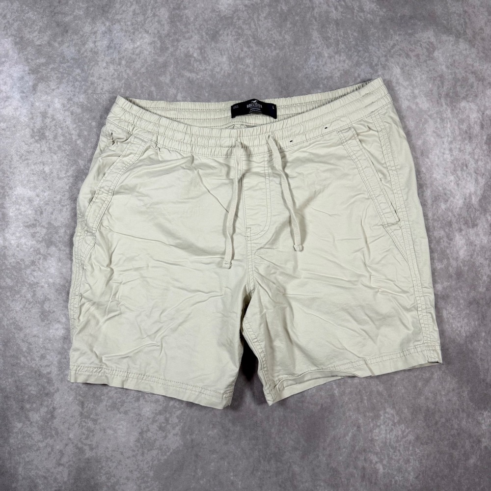 Hollister Mens L Epic Flex Jogger Shorts Beige Elastic Waist Drawstring